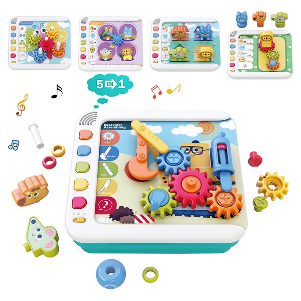 IIROMECI 5 in 1 Montessori Early Development Learning Toys for Kids, Preschool STEM Educational Toys with Music for Toddlers, Smart Gears Toys for Kids Boys Girls Ages 3 4 5 6 Years Old