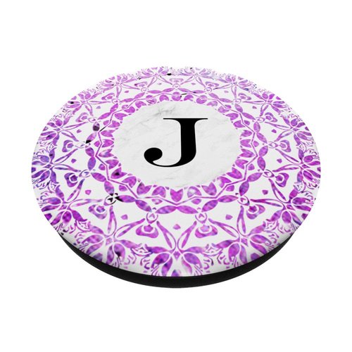 Cell Phone Pop Up Grip Holder,Monogram Mandala White Pink J PopSockets Grip and Stand for Phones and Tablets