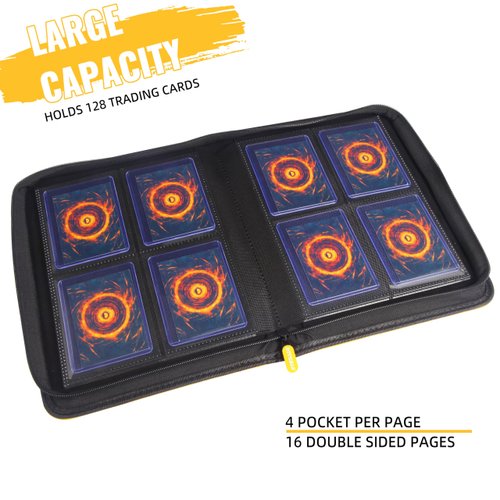 Toploader Binder,4-Pocket Top Loader Trading Card Binder Album Compatible for Pokemon TCG MTG,Holds 3"x4" 128 Rigid Cards - Yellow Red