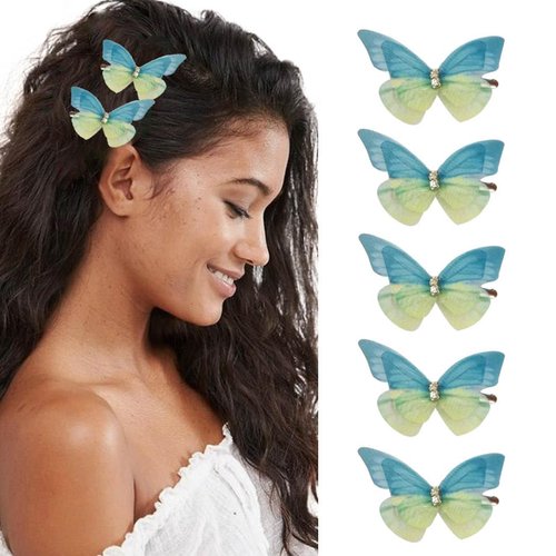 Bartosi Butterfly Hair Clips Green Butterfly Hair Barrettes Bride Wedding Hair Pins Bridal Hair Accessories for Women and Girls (Pack of 5)