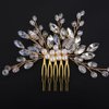 Teyglen Bridal Crystal Hair Comb Gold Rhinestone Pearl Wedding Hair Comb Hair Accessories for Bride Wedding Headpiece Boho Crystal Hair Piece for Women Girls (Gold)