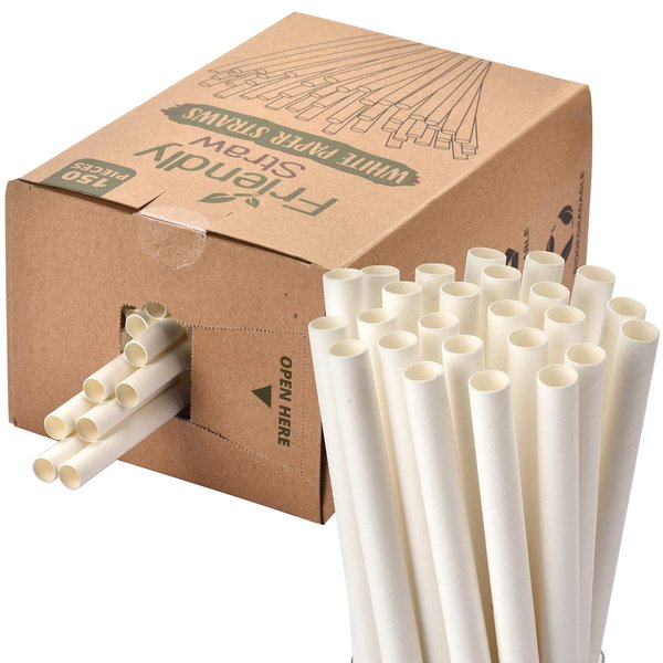Friendly Straw 150 Pack Biodegradable Jumbo Smoothie and Milkshake Straws, 7.75" x .4" Extra Wide Disposable Paper Straws Bulk Pack