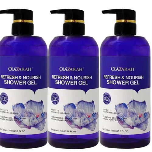 OLAZARAH Collagen-Infused Refresh & Nourish Shower Gel w/Lavender and Natural Plant Extracts for Cleansing & Firming, Paraben and Dye-Free (Lot of 3)