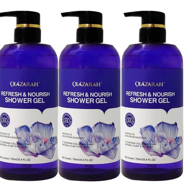OLAZARAH Collagen-Infused Refresh & Nourish Shower Gel w/Lavender and Natural Plant Extracts for Cleansing & Firming, Paraben and Dye-Free (Lot of 3)