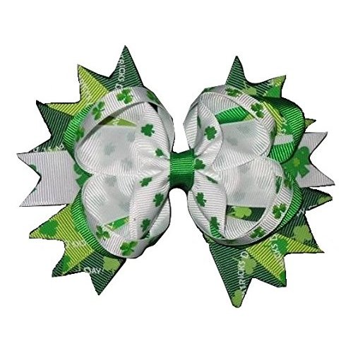 NEW "GREEN SHAMROCKS" Hair Bow St. Patty's Day Hairbow Alligator Clip Girls 5 Inch Ribbon Bow Boutique St. Patrick's Day Irish Party Shamrock