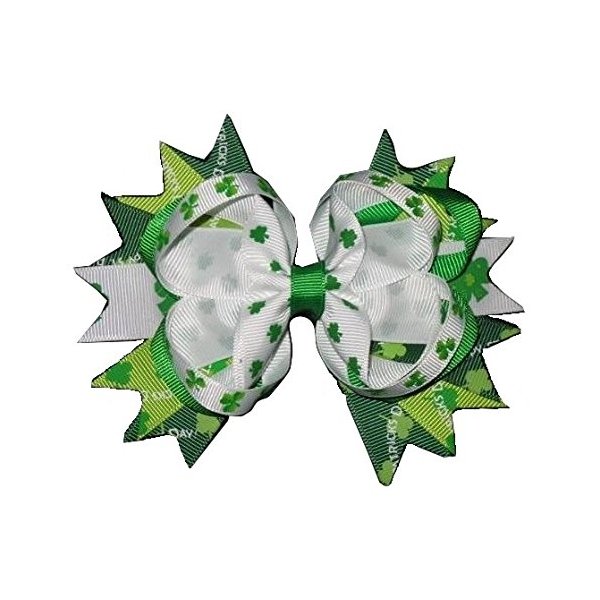 NEW "GREEN SHAMROCKS" Hair Bow St. Patty's Day Hairbow Alligator Clip Girls 5 Inch Ribbon Bow Boutique St. Patrick's Day Irish Party Shamrock