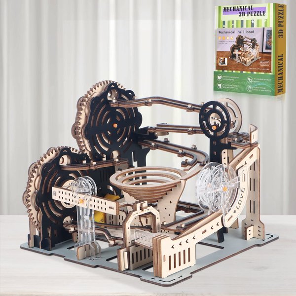 LOKEISNA 3D Wooden Puzzles for Adults，Electric Automatic Wooden Marble Run Model Building Kits, 3D Puzzles for Adults &Teens Gifts, Mechanical Mrble Roller Coaster Gifts for Birthday,Holiday