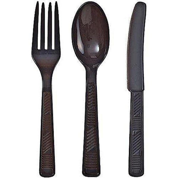 Black Solid Color Plastic Party Cutlery Combo (48 Count) - Premium Durability & Stylish Design for All Events & Celebrations