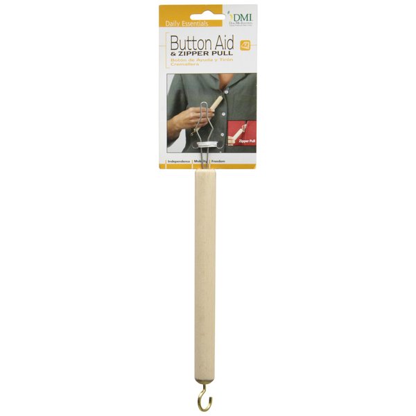 DMI Dressing Stick, Button Hook and Zipper Pull, Durable Wood Handle, Dressing Aid for Limited Mobility