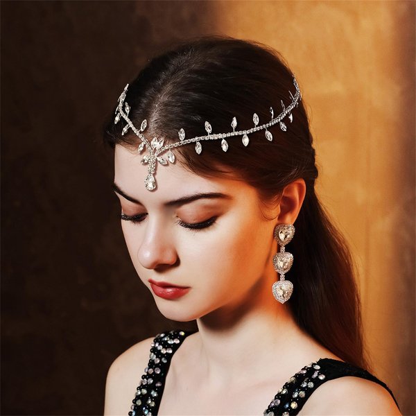 Samlbale Wedding Hair Accessories for Brides Bridal Rhinestone Forehead Headband Bridal Headpieces Wedding Teardrop Headpiece Bridal Forehead Head Chain Hair Accessories