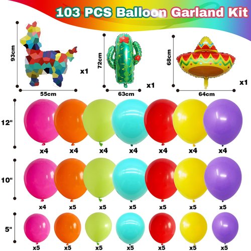 Mexican Fiesta Party Decorations Fiesta Balloon Arch Colorful Mexican Themed Balloons Garland Kit with Cactus Llama Foil Balloons Loteria Cinco De Mayo Party Decor Taco Bar Mexican Birthday Supplies