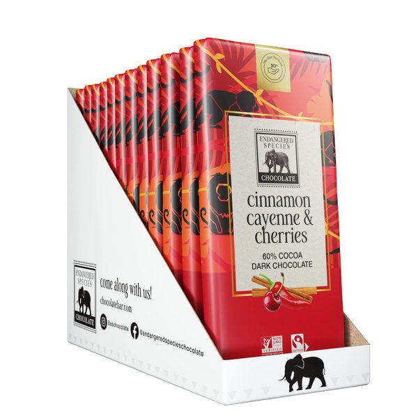 Endangered Species Dark Chocolate Bar with Cinnamon, Cayenne & Cherry (60% cocoa)