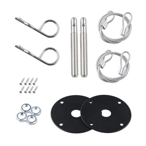 GRANDI 20 PCS Tuning Racing Cable Hood Locks Kit, Metal Hood Pin Lock Clip with Safety Lanyard, Reduce Shaking Fixing Engine Cover Accessory, Universal for Most Cars, Trucks, SUVs (Black)