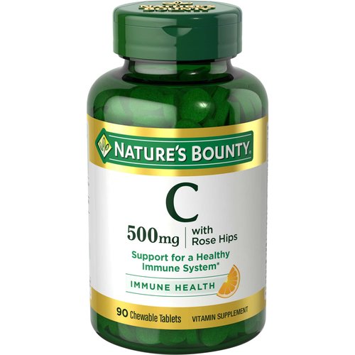 Nature's Bounty Vitamin C with Rose HIPS 500mg, 270 Chewable Tablets (3 X 90 Count Bottles)