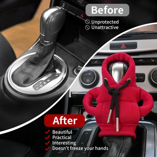 Mystique Maison 2023 New Car Shift Knob Hoodie，Universal Shift Knob Cover,Gear Shift Cover,Cute Gear Shift Knob Hoodie，Car Shifter Stick Protector Decoration (2 pcs.Black+Red)