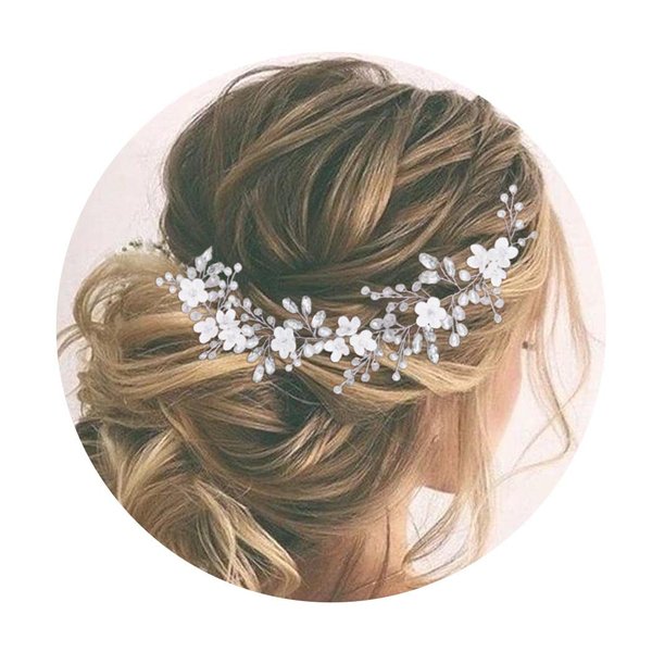 Casdre Flower Bride Wedding Headpiece Silver Crystal Bridal Headband Pearl Hair Accessories for Women and Girls
