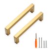 Redunest Cabinet Pulls Gold Cabinet Handles Square Drawer Pulls, 10 Pack 5 Inch Stainless Steel Kitchen Door Cupboard Cabinet Handles, Drawer Hardware Handles, 128mm Hole Centers
