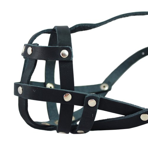 Real Leather Secure Dog Mesh Basket Muzzle #134 Black (Circumference 12", Snout Length 1.5") French Bulldog, Pug