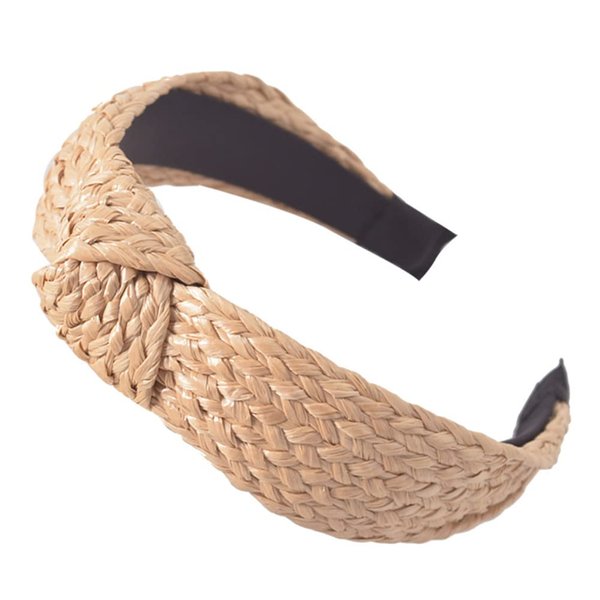 yaozeio Wide Headbands Knotted Headband for Women, Rattan Straw Woven Head band Summer Knot Hairband Hair Accessories for Girls
