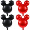MIKIMIQI 4 Pcs Mouse Head Foil Balloons, 24'' Mouse Mylar Balloon for Birthday Party Decorations Jumbo Mouse Head Aluminum Foil Balloons Party Favors Supplies (Black Red)
