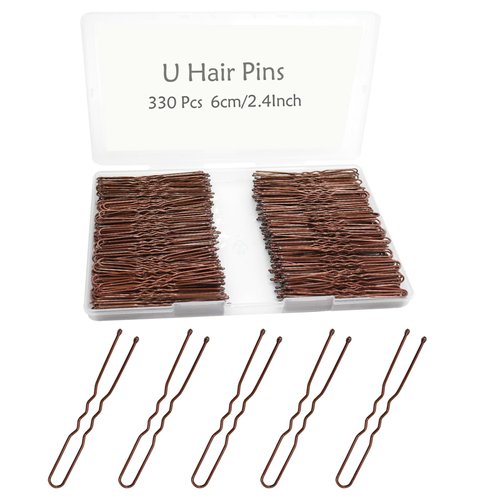 330 Count U Shaped Hair Pins Brown, YINGFENG 2.4inch Brown Bun Pins Bun Hair Pins for Women Girls with Storage Box, Hair Accessories for All Hair Types