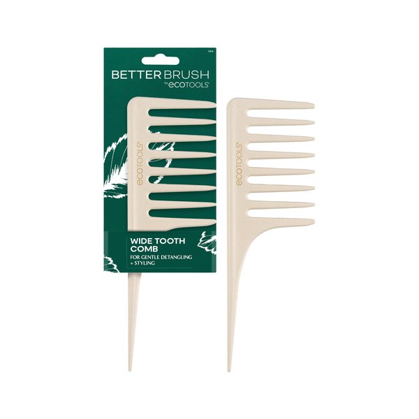 EcoTools Wide Tooth Comb for Curly, Thick Or Wet Hair, Detangling Brush With Sectioning Tip & No-Slip Grip, Bamboo Hair Comb, Eco-Friendly, Vegan & Cruelty-Free, Anti-Breakage, 1 Count