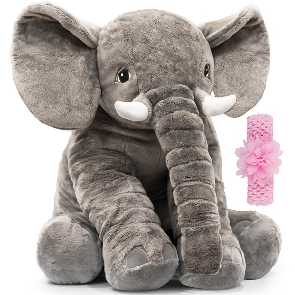 Homily Stuffed Elephant Plush Animal Toy 24 INCH Pink Scrunchie