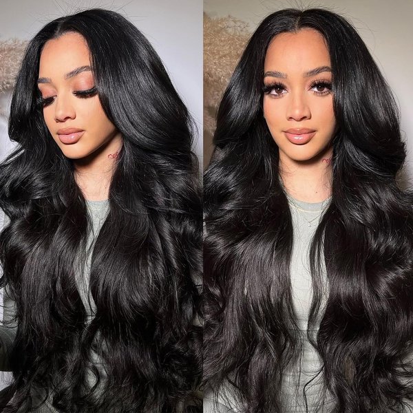 YUTU Body Wave Lace Front Wigs Human Hair Pre Plucked Glueless Frontal Wigs with Baby Hair 32 Inch 13x4 Transparent HD Lace Front Wigs 180% Density for Women Human Hair Wig Natural Black