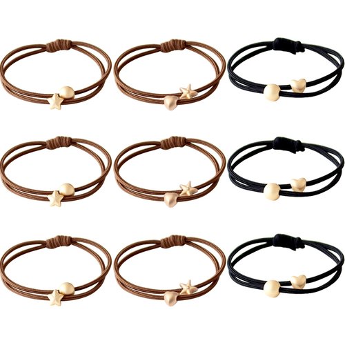 UaiUya 9pcs Elastic Hair Ties Bracelets Small Gold Bead Hair Tie ,Simple,Elasticity Classic and Elegant,Reliable quality, Light weight