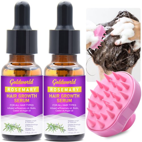 Rosemary Oil for Hair Growth,2 Pack Serum Products w/Scalp Massager Castor, Biotin Argan Oil for Thinning Dry Damaged Hair Ingrown Regrowth Loss Treatment for Women Men