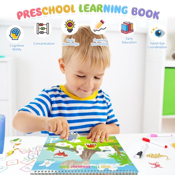 Rouceyxin Busy Book for Kids 3-5, My Preschool Busy Book Montessori Toys for 3 4 5 6 Year Old Boys Girls Preschool Learning Activities with 32 Themes - Ideal Christmas Birthday Gifts