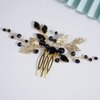 Teyglen Crystal Bridal Wedding Hair Comb Black Rhinestone Crystal Side Hair Comb Gold Leaves Headpiece Crystal Hair Piece Black Headpiece Bride Hair Accessories for Women Girls