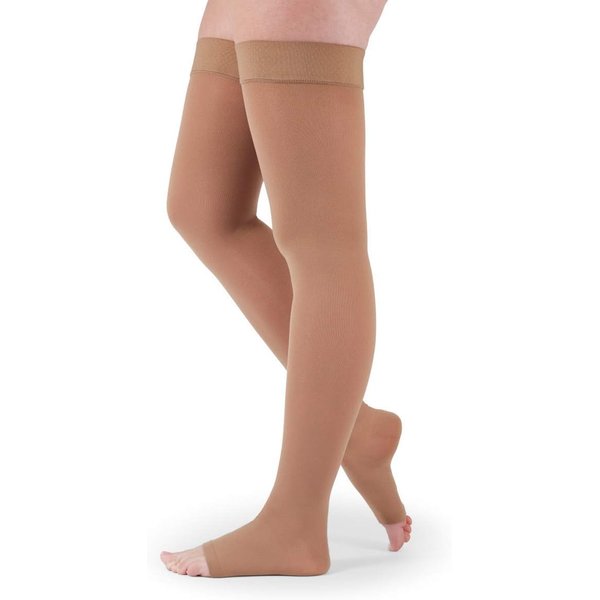 medi Assure 20-30 mmHg Thigh High Compression Stockings with Silicone Top Band – Open Toe Leg Circulation, Stockings for Women, Semi-Opaque Leg Support Compression Hosiery , Medium, Beige