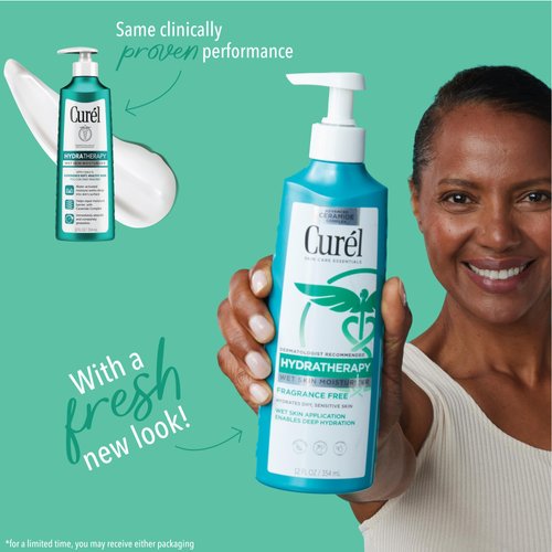 Curel Hydra Therapy In Shower Lotion, Wet Skin Moisturizer for Dry or Extra-dry Skin, with Advanced Ceramide Complex, 12 Oz, Pack of 2