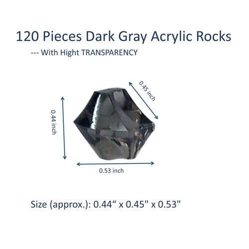 Lyrtrees 120 Pieces Decorative Acrylic Crystal Gems, 1/2 Inch, Dark Grey Fake Ice Rocks, Reusable Acrylic Crushed ice Rocks for Home Décor
