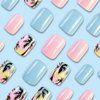 Summer Press on Nails Short Square Shaped Fake Nails Pink False Nails with Coconut Tree Designs Hawaii Glue on Nails Blue Summer Stick on Nails Full Cover Acrylic Nails Glossy Artificial Nails