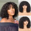 REMESSE Short Curly Human Hair Wigs Short Curly Bob Wig Human Hair With Bangs For Women Glueless 250% Density Short Water Wave Human Hair Wig With Bangs Natural Black 12Inch