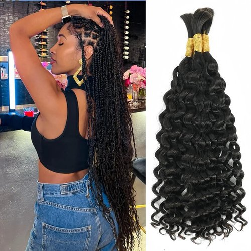 Bulk Human Hair For Braiding Wet and Wavy Braiding Hair Bundles Water Wave Curly Hair No Weft Double Drawn Burmese Boho Braids Braiding Human Hair Extensions (Wet and Wavy 100g, 18 inch)
