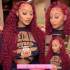 99j Burgundy Lace Front Wigs Human Hair 30 Inch 200 Density Deep Wave Lace Front Wigs Human Hair Pre Plucked Red Curly Human Hair Wig 13x4 HD Frontal Glueless Colored Wet And Wavy Loose Deep Wave