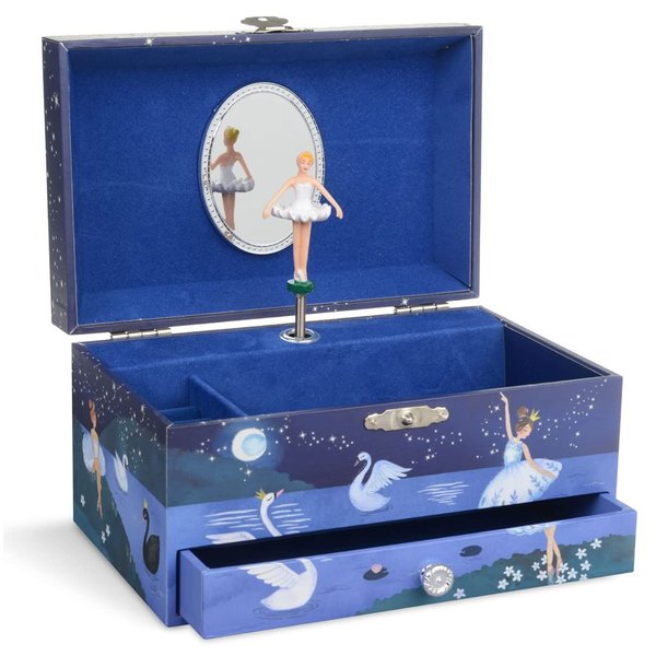 Jewelkeeper Girl's Ballerina Musical Jewelry Storage Box with Pullout Drawer, Glitter Design, Swan Lake Tune