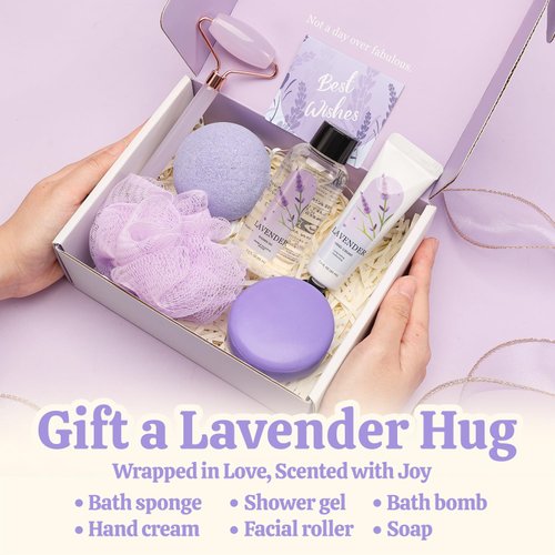 Gift Set for Women,Lavender Relaxing Bath and Body Gift Baskets for Women Self Care Gift Ideas Birthday Gifts for Women, Valentine's Day, Mothers Day, Christmas Gifts for Women