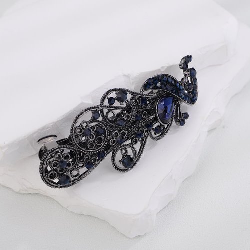 Kercisbeauty Blue Rhinestones Peacock Shape Hair Barrettes Vintage Hair Clasp Thin Hair Hair Accessories (Peacock)