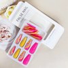 24 Pcs Acrylic Press on Nails Long Fake Nails Colorful Stripes Glue on Nails Coffin Shaped False Nails with Yellow Rose Red Color Glossy Stick on Nails for Women Girls