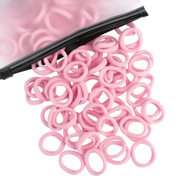 Mini Hair Bands for Girls, Zingso Colored Soft Small Tiny Elastic Hair Ties Rubber Bands Hair Bands Ponytail Holders for Baby Kids Girls (Light Pink(100PCS))