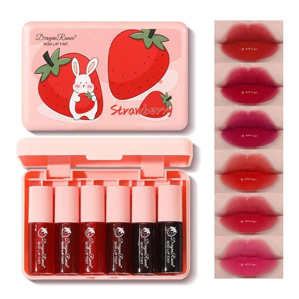 ZARICS 6 Colors Lip Tint Stain Set, Korean Lip Gloss Matte Velvet Lip Stain Plumping Mini Liquid Lipstick, Multi-use Lip and Cheek Tint, Non-Stick Cup, Long lasting Waterproof Lip Tint Makeup