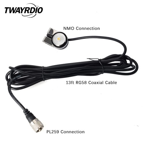 TWAYRDIO NMO Mount with 13ft RG58 Coaxial Cable PL259 Connector for HF VHF UHF NMO Antennas for Motorola Midland Radio Transceiver