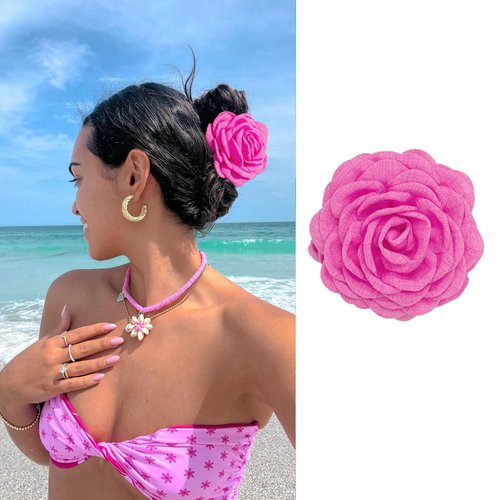 Ayesha Rose Flower Claws Clips for Women Fabric Silk Hawaiian Flower Hair Clips Hair Accessories for Beach Holiday Women Girls Bridal Wedding 1pcs