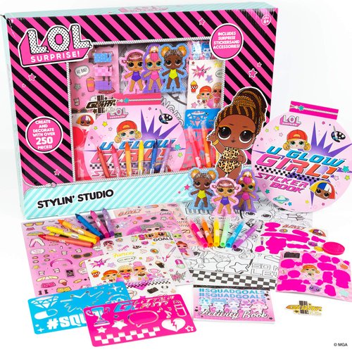 L.O.L. Surprise! Stylin' Studio by Horizon Group USA,Decorate LOL Surprise Paper Dolls With 250+ Accessories - DIY Activity Book, Scratch Art,Sticker Sheet,Coloring Pages,Markers,Crayons & More, Pink