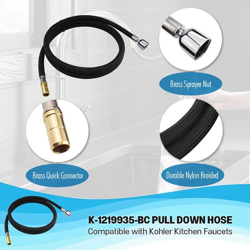 Kohler Kitchen Faucet Parts Replacement ​ K-1304674-BC Faucet to Hose Adapter extender, sink hose attachment for faucet K-1219935-BC, 67" Inches Pull Down Hose, Bright Chrome Finish
