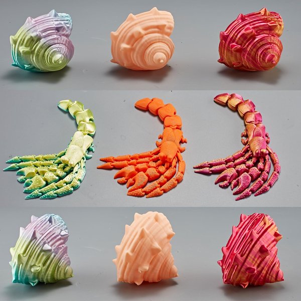 FUNWISH 3D Printed Hermit Crab,Full Articulated Flexible Crystal Hermit Crab, Adults Fidget Toys for Autism ADHD, 3D Printed Stuff Animals Toy, Crab Toy for Anxiety Relaxing（Orange）